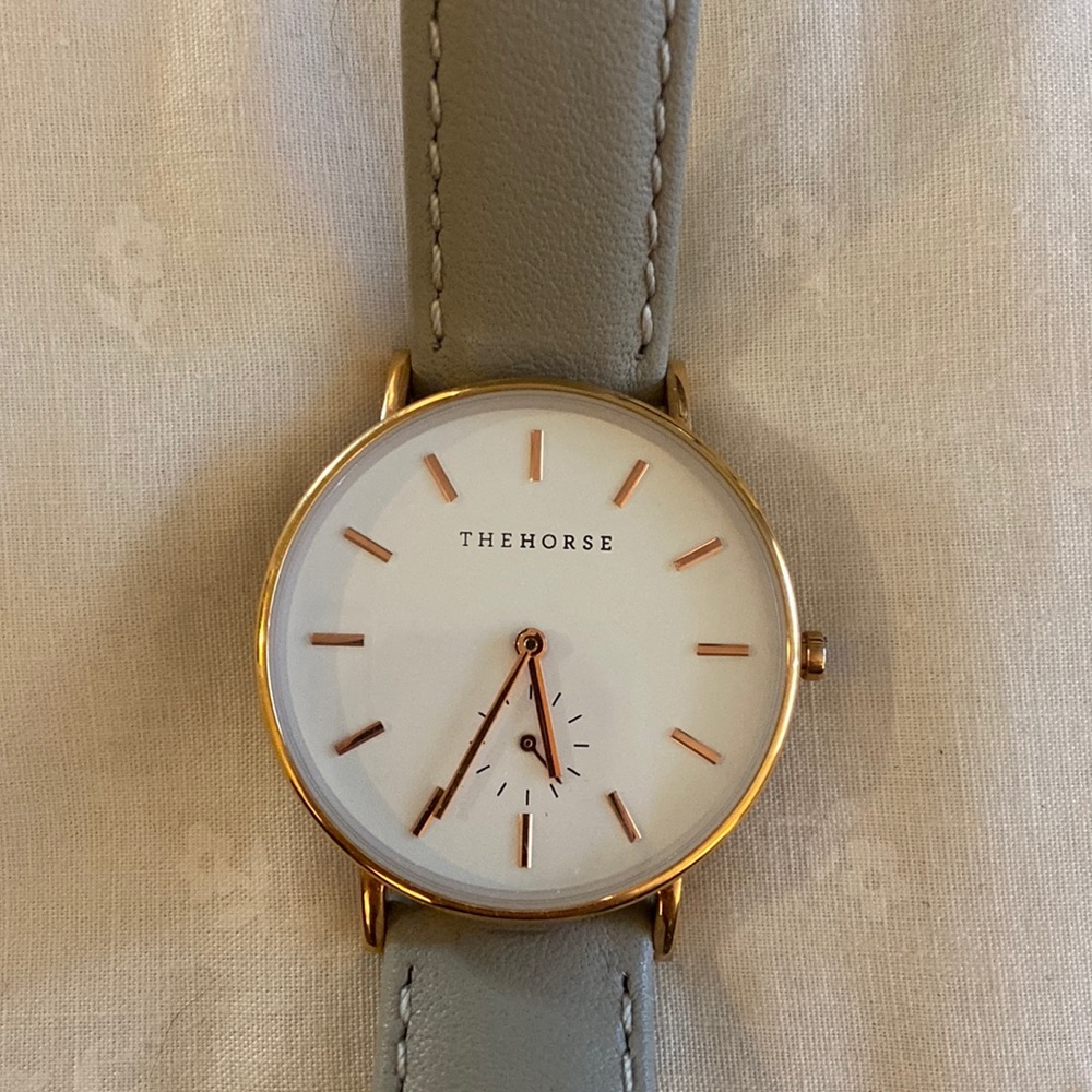 The Horse Rose Gold Gray Leather Strap Watch